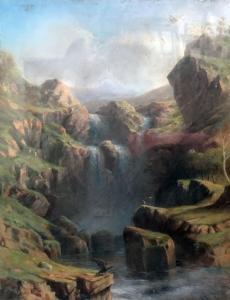 BOWMAN John Shearer 1809-1909,dramatic Australian bush scene with gorge and ,1872,Rogers Jones & Co 2018-12-07