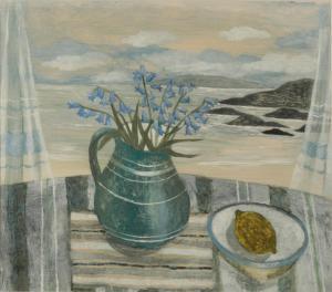 BOWMAN Vanessa 1970,Still life and seascape with bluebells and a lemon,2002,Duke & Son GB 2023-04-06