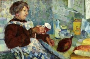 BOWNAS Sheila 1900-1900,'Elevenses' study of an elderly lady,Morphets GB 2011-11-24