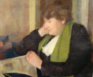 BOWNAS Sheila 1900-1900,Portrait of a woman, seated reading a book, dresse,1953,Dickins 2008-09-20