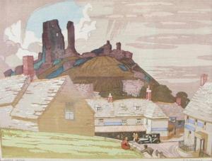 BOXSIUS Sylvan G 1878-1941,'Corfe Castle'Colour woodcut,Dreweatt-Neate GB 2008-02-14