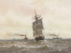 BOYCE William Thomas Nicolas 1858-1911,Extensive seascape with masted and steam ship,1907,Tennant's 2023-08-19