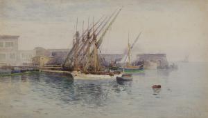 BOYD Arthur Merric 1862-1940,Moored Sailing Boats,1893,Leonard Joel AU 2019-11-26