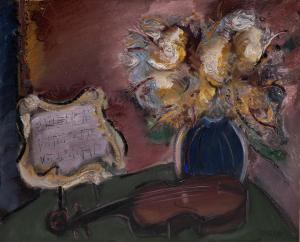 BRACHER Carlos 1940,Violino, Partitura e Flores - Ouro Preto,Escritorio de Arte BR 2024-03-04