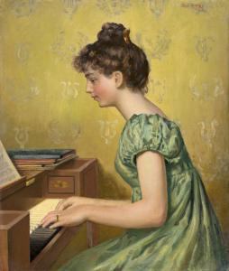 BRACK Emil 1860-1905,Junge Frau im grünen Kleid am Piano,1890,Galerie Bassenge DE 2018-11-29