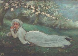 BRACQUEMOND Marie 1841-1916,Jeune fille allongée sous un pommier en fleurs,Ferri FR 2021-12-10