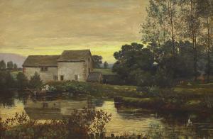 BRADBURY Arthur Royce 1892-1977,River landscape with watermill,Gorringes GB 2024-01-08
