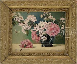 BRADLEY Ann Cary 1884-1956,STILL LIFE WITH ROSES AND APPLE BLOSSOMS,James D. Julia US 2016-08-24