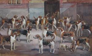 BRADLEY Cuthbert 1861-1943,hounds in kennels,Reeman Dansie GB 2022-08-09