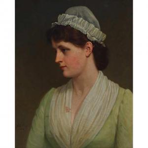 BRADLEY FLAGG Jared,PORTRAIT OF A YOUNG LADY IN GREEN WEARING A FRILLY,1886,Waddington's 2019-02-28