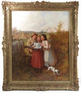 BRADLEY James 1800-1800,rural scene with three children by a wall reading ,Serrell Philip 2017-07-06