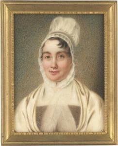 BRADLEY John,Bildnis einer jungen Frau mit hoher weißer Gaze-Ha,1841,Galerie Bassenge DE 2019-05-30