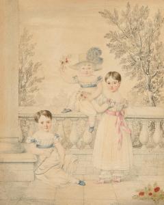 BRADLEY John,Children on a Terrace,1826,Neal Auction Company US 2018-09-15