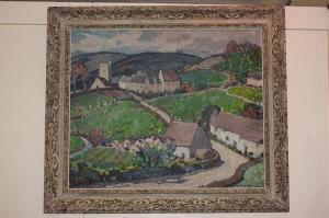 BRADSHAW Constance H 1872-1961,view of a village and church amongst hills,Henry Adams GB 2019-04-17