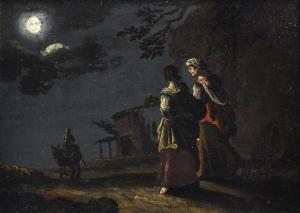 BRAMER Leonard 1596-1674,Figures walking on a country path in the moonlight,Bonhams GB 2013-12-04