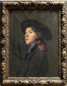 BRAMLEY William 1900-1932,Portrait eines jungen Mannes mit Hut,1915,Reiner Dannenberg DE 2013-09-13
