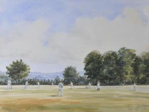 BRAMLY ROSEMARY,cricket match with viaduct and hills in background,Rogers Jones & Co GB 2017-06-02