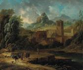 BRAND Christian Hulfgott,An Italianate landscape with travellers and a pack,Christie's 2001-05-29