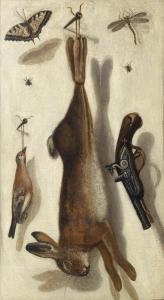 BRANDEL F A 1600,Trompe l'oeil, with a hare, birds and insects.,Galerie Koller CH 2016-09-23