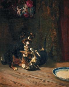 BRANDELIUS Gustaf 1833-1884,Lekande hund och kattunge,1880,Uppsala Auction SE 2022-06-15