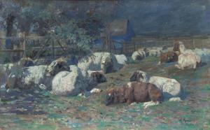 BRANDES Willy 1876-1956,Ruhende Schafe in der Nacht,1913,Kastern DE 2021-11-12