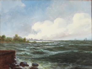 BRANDT I.H. 1850-1926,Breakers by a coast, in the background sailing shi,Bruun Rasmussen 2023-01-23