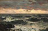 BRANDT I.H. 1850-1926,Sunrise over waved on a rocky coast,1884,Bruun Rasmussen DK 2019-09-16