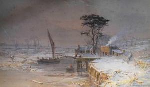 BRANWHITE Charles Brooke 1851-1929,Snowy harbour scene,Clevedon Salerooms GB 2022-02-17
