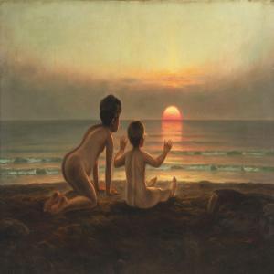 BRASEN Hans Ole 1849-1930,Two children on the beach at sunset,Bruun Rasmussen DK 2012-04-23