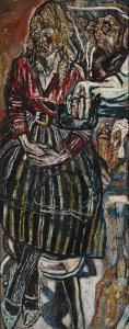 BRATBY John Randall,Portrait of a woman seated full length in a stripe,1950,Rosebery's 2024-03-12