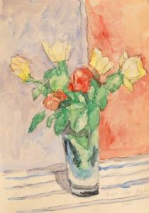 BRATES PILLAT Maria I. 1892-1975,Glass with Red and Yellow Roses,1972,Artmark RO 2023-01-18