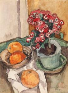 BRATES PILLAT Maria I. 1892-1975,Still Life with Oranges and Geraniums Pots,1971,Artmark 2022-06-15