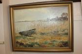BRAUN 1900-1900,moored boat in reed beds,20th century,Henry Adams GB 2019-07-10