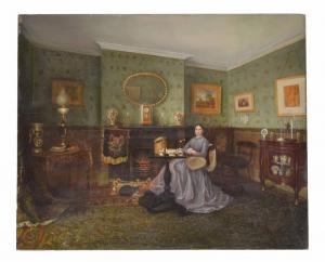 Braund J 1800,Interior scene with a lady seated beside a firepla,1878,Gardiner Houlgate 2018-09-27