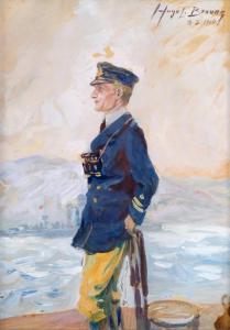 Braune Hugo L 1872-1935,Kapitän auf der Mole, im Hintergrund ein Kriegssch,1916,Nagel DE 2017-10-11