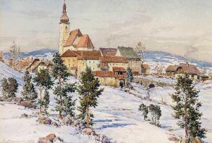 BRAUNER Gustav,Blick auf ein winterliches Dorf mit Kirche,1923,Scheublein Art & Auktionen 2010-03-19