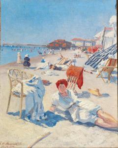 BRAUNTHAL Eduard Otto 1873-1939,On the beach at Grado,1910,Palais Dorotheum AT 2019-06-27