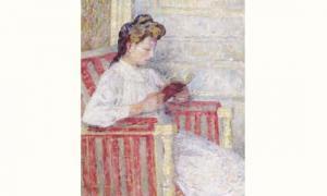 BRAUT Albert 1874-1912,femme à la lecture, vers 1900.,1900,Tradart Deauville FR 2002-08-16