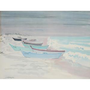 Brayer Yves 1907-1990,BARQUES AMARREES SUR LA PLAGE, CAMARGUE,1978,Tajan FR 2019-06-20