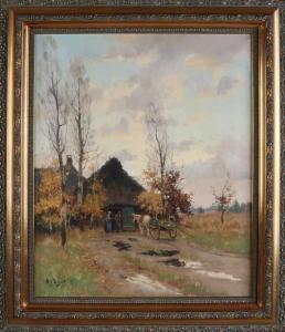 BRAZDA Franz,Landscape with barn, farmer's couple and horse car,Twents Veilinghuis 2019-04-05