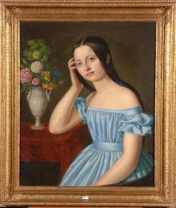 BREDT Peter Carl 1800-1800,Portrait d'une jeune fille accoudée,1841,VanDerKindere BE 2011-01-18