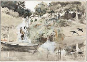 BREHM GEORGE 1878-1966,Children at the Pond,Swann Galleries US 2021-01-28