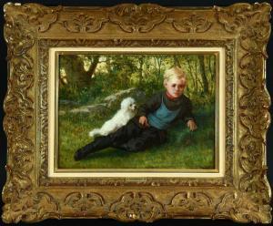 BREITBACH Carl 1833-1904,Liegender Junge mit Hund,1886,Allgauer DE 2021-07-23