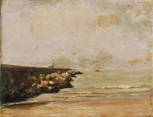 BREITENSTEIN Carl August 1864-1921,Coastal view with sailboat,Twents Veilinghuis NL 2019-10-04