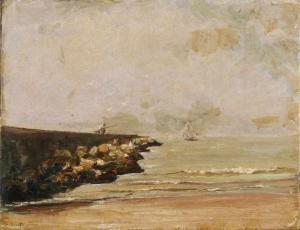 BREITENSTEIN Carl August 1864-1921,Coastal view with sailboat,Twents Veilinghuis NL 2019-06-28