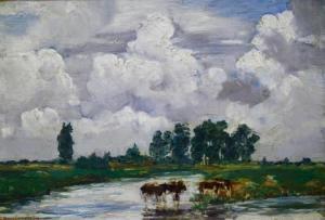 BREITENSTEIN Carl August 1864-1921,Grazende koeien in een polderlandschap,Venduehuis NL 2021-07-04
