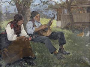 BREITENSTEIN Ernst,Altes musizierendes Bauernpaar unter einem Baum,1896,Dobiaschofsky 2011-05-11
