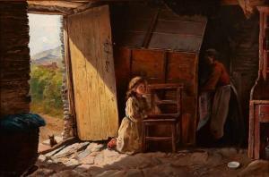 BRENAN James 1837-1907,MORNING PRAYER, COTTAGE INTERIOR, COUNTY CORK,1901,Whyte's IE 2021-05-31