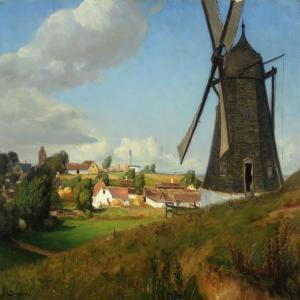 BRENDEKILDE Hans Andersen 1857-1942,Landscape with windmill and houses,Bruun Rasmussen DK 2013-11-04