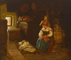 BRENNAN Michael George 1839-1874,INTERIOR WITH MOTHER AND CHILD, ROME,1863,Whyte's IE 2020-07-06